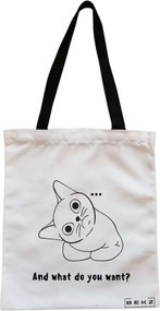 Sacosa de Panza pentru Cumparaturi, Geanta Tote, model And what do you want?, Cu fermoar, 38x34.5 cm, Alba, BEKZ®