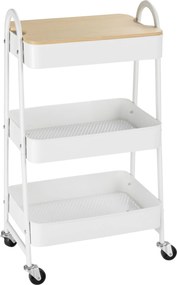 HOMCOM Carucior de depozitare din otel cu rotile cu 3 nivele, raft MDF, manere dim. 45L x 31l x 79.4H cm | Aosom Romania