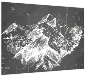 Tablou pe sticlă - Ilustrație de munți (70x50 cm)