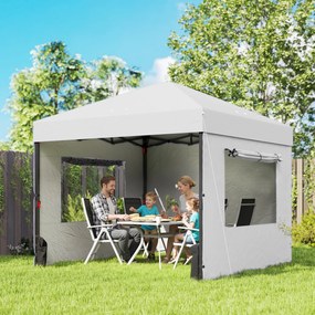 Outsunny Cort Pliabil Pop-up 3x3 m cu 3 Pereți 2 Ferestre Înălțime Reglabilă UPF50+ Husă Transport și Sacii de Nisip Alb | Aosom Romania