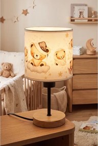 Brilagi - Lampă de masă BOBO WOOD 1xE27/25W/230V stejar/negru/alb/ursuleți