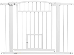PawHut Barieră de siguranță pentru câini, sistem dublu de închidere, montaj prin presiune sau găurire, lățime 76-104 cm, alb | Aosom Romania