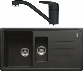 Set chiuveta bucatarie compozit Franke Malta 1 cuva 1/2 cu picurator 97x50 cm finisaj negru mat cu Novara Plus