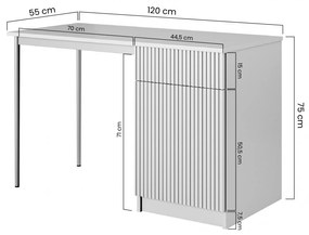 Birou de scris Nicole cu sertar 120 cm - Alb mat / picioare aurii