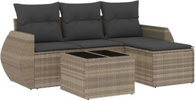 vidaXL Set canapele de grădină cu perne, 5 piese gri deschis poliratan