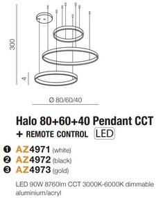 Lustra cu 3 inele LED si telecomanda HALO PENDANT BK 80+60+40 CCT