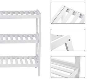 Suport multifunctional cu 3 rafturi, bambus, alb, Vasagle