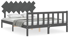 3193473 vidaXL Cadru de pat cu tăblie, gri, king size, lemn masiv