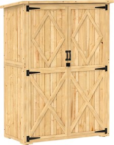 Outsunny Magazie pentru grădină, magazie din lemn pentru unelte și echipamente de grădină, acoperiș din asfalt, uși duble, lemn de brad, maro deschis | Aosom Romania