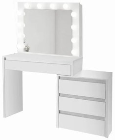 Masa de toaleta/machiaj, alba, cu oglinda si LED-uri, 115x43x145 cm