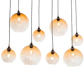 Lampă suspendată Art Deco bronz închis cu sticlă chihlimbar 8 lumini - Sandra