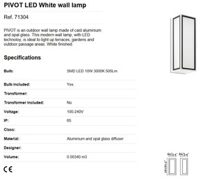 Aplica LED de exterior design modern IP65 PIVOT alba