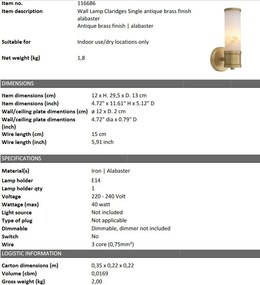 Aplica de perete design LUX Claridges Single alama antic/ alabastru