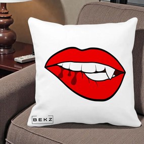 Perna Decorativa Vampire Lips Halloween, 40x40 cm, Alba Mata, Husa Detasabila, Perna Inclusa, BEKZ®