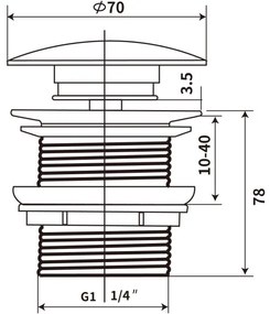 Ventil de lavoar COMAD CLICK-CLACK T201M-B12-3 CLICK-CLACK d. 7 cm negru mat