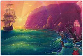 Tablou - Pictură în ulei, călătorie într-un țărăm fantastic (90x60 cm)