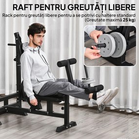 HOMCOM Bancă de Antrenament cu Suport pentru Halteră, 210x110x103-123 cm, Negru | Aosom Romania
