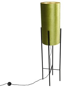Lampă de podea design nuanță de catifea neagră verde cu auriu - Bogat