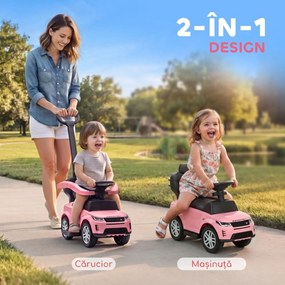 AIYAPLAY Mașinuță Ride-on Land Rover cu Mâner și Barieră, din PP și Oțel, 84 x 40 x 94,5 cm, Roz | Aosom Romania