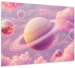 Tablou pe sticlă - Planetă roz (70x50 cm)