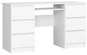 Birou calculator, placa laminata, 6 sertare, 1 raft, alb, 135x50x77 cm