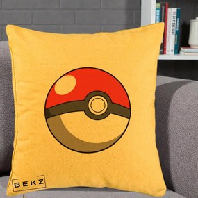 Perna Personalizata Pokeball Rosie, 40x40 cm, Galben, Husa Detasabila, Perna Inclusa, BEKZ®