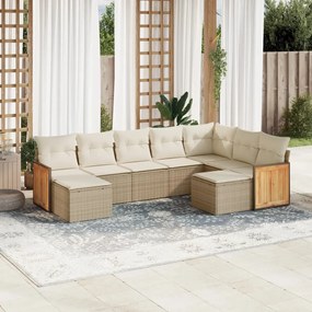 vidaXL Set canapele de grădină, 9 piese, cu perne, bej, poliratan