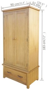 Sifonier cu un sertar, 90 x 52 x 183 cm, lemn masiv de stejar