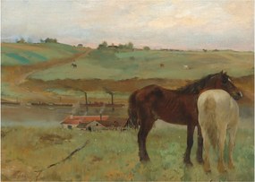 Tablou pe sticlă - Edgar Degas, Horses in a Meadow, reproducere (70x50 cm)