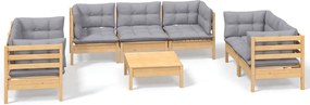 vidaXL Set mobilier de grădină cu perne gri, 8 piese, lemn masiv pin