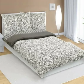 Lenjerie de pat creponată Bellatex Flori gri, alb,140 x 200 cm, 70 x 90 cm