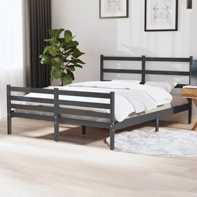 Cadru de pat, 140x190 cm, lemn masiv de pin, gri Gri, 140 x 190 cm