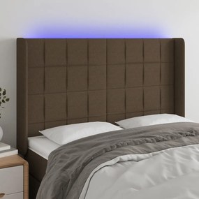 3124049 vidaXL Tăblie de pat cu LED, maro închis, 147x16x118/128 cm, textil