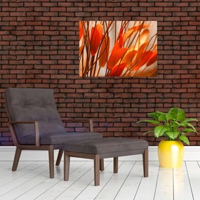 Tablou pe sticlă - Frunze înflorite (70x50 cm)