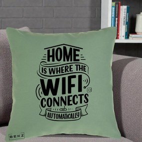 Perna Decorativa Home Is Where WiFi Connects, 40x40 cm, Verde, Husa Detasabila, Perna Inclusa, BEKZ®