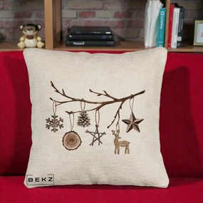 Perna Decorativa Ornamente de Lemn pe Ramura, 40x40 cm, Bej Canapea, Husa Detasabila, Perna Inclusa, BEKZ®