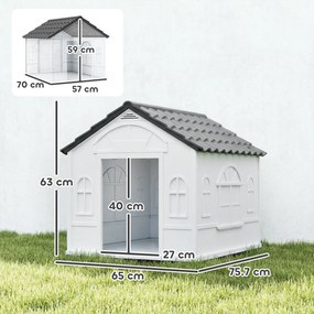 PawHut Cușcă pentru Câini din PP Impermeabil cu Acoperiș Inclinat și Ușă de Intrare, 65x75.7x63 cm, Gri | Aosom Romania