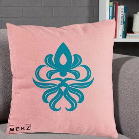 Perna Decorativa Ornament Turcoaz Fleur de Lis, 40x40 cm, Roz, Husa Detasabila, Perna Inclusa, BEKZ®