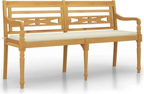 vidaXL Bancă Batavia cu pernă crem, 150 cm, lemn masiv de tec