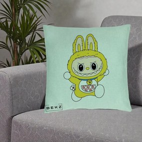 Perna Personalizata Labubu Galben Doraemon, 40x40 cm, Verde Menta, Husa Detasabila, Perna Inclusa, BEKZ®