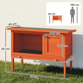 PawHut Adăpost pentru iepuri, cușcă ridicată din lemn cu acoperiș bituminos rabatabil, sertar extractibil 90x45x65 cm Portocaliu | Aosom Romania