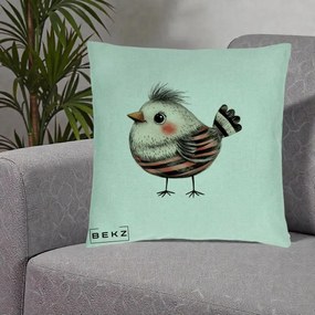 Perna Decorativa Pui Expresiv Dungi Negru-Rosu, 40x40 cm, Verde Menta, Husa Detasabila, Perna Inclusa, BEKZ®