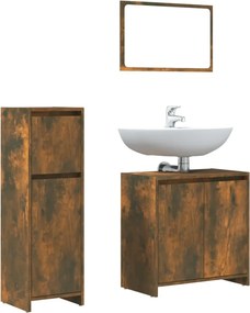 vidaXL Set mobilier de baie, 3 piese, stejar fumuriu, lemn prelucrat