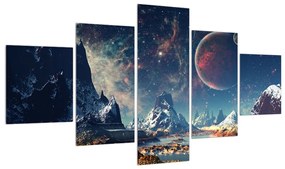 Tablou cu peisaj montan cu planete (125x70 cm), în 40 de alte dimensiuni noi