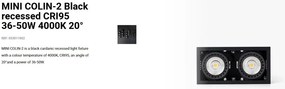 Spot LED incastrabil MINI COLIN-2 Black recessed CRI95 36-50W 4000K 20°