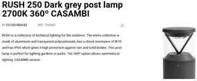 Mini Stalp LED iluminat exterior simetric 360º IP65 RUSH 25cm 2700K CASAMBI