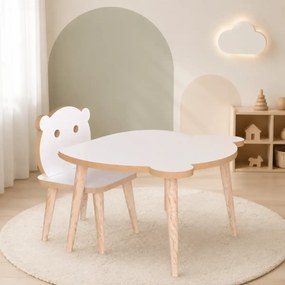Set masa + 1 scaun copii – PAL alb, Panda