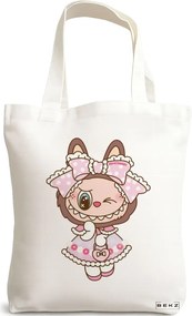 Sacosa de Panza pentru Cumparaturi, Geanta Tote, model Labubu 23 38 x 34.5 cm, Alba, BEKZ®