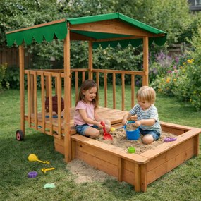 Groapa cu nisip cu verandă HAPPY, 130x130x143cm, maro/verde Jurhan