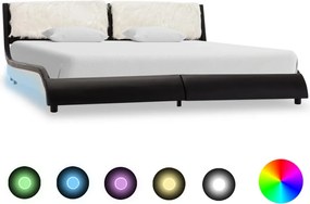 vidaXL Cadru de pat cu LED, negru și alb, 180x200 cm, piele ecologică